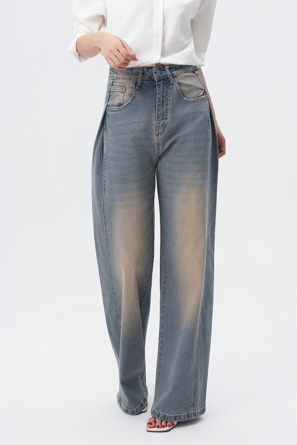 Pleat Panel Wide Leg Jeans