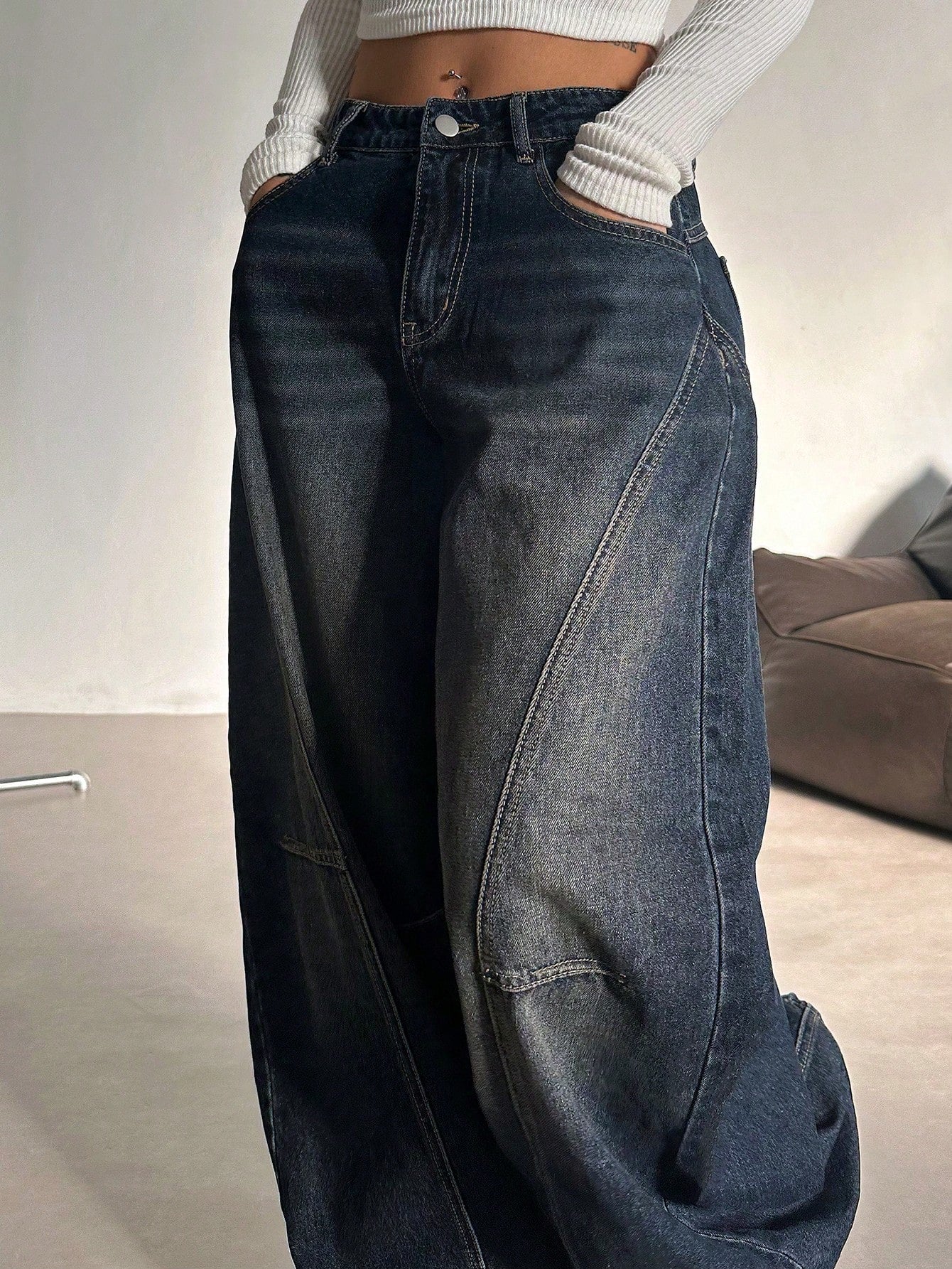 Bold Streak Pannel Wide Leg Jeans