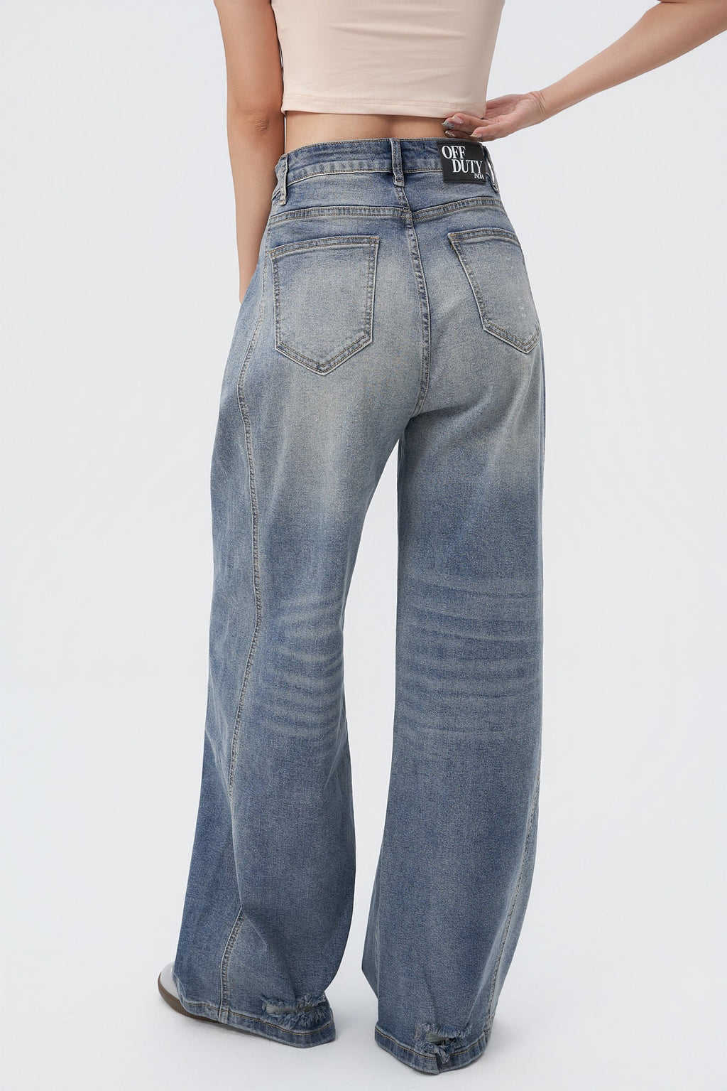 Pleat Panel Wide Leg Jeans