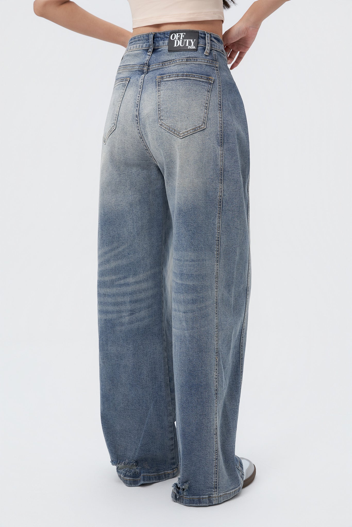 Pleat Panel Wide Leg Jeans